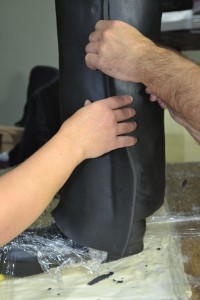 Adding fondant to a tall cake