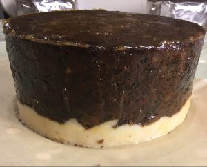 Preparing fruitcake for Cheeky cupid Cake for Valentine's Day